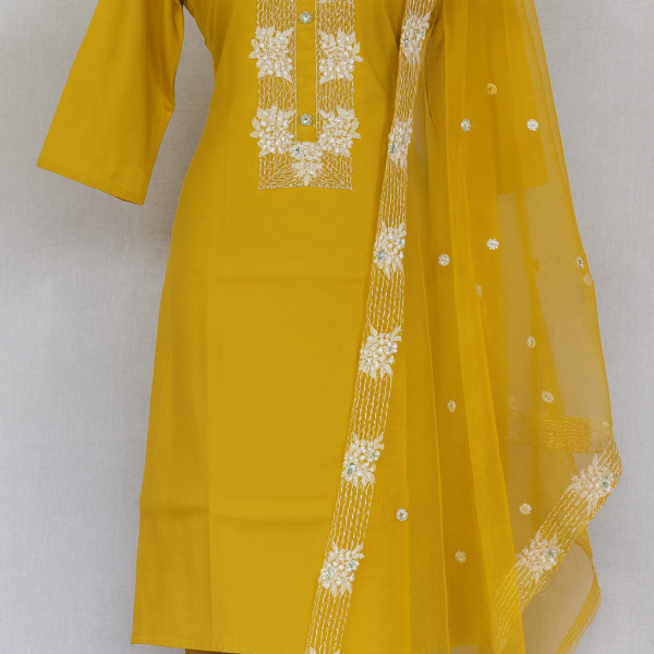 ✨ Graceful Mustard Yellow Embroidered Kurta Set with Dupatta ✨