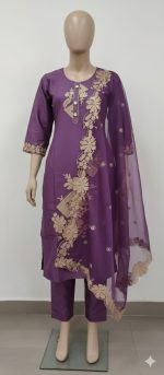 ✨ Elegant Purple Embroidered Suit Set (Kurta, Pant & Dupatta)