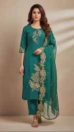 Teal Green Embroidered Suit Set