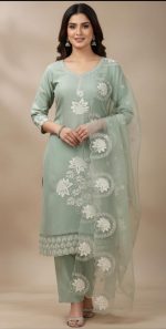 🌸 Elegant Pistachio Green Embroidered Suit Set(multicolor available)