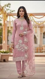 Elevate your ethnic charm with this elegant blush pink suit set, Free Earrings | Festive Wear for Women