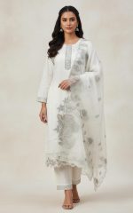 ✨ Elegant White Embroidered Kurta Dupatta Set ✨