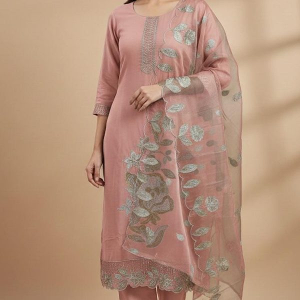 Elegant Blush Pink Embroidered Suit Set