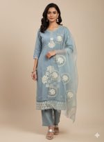Sky Blue Embroidered Suit Set Description