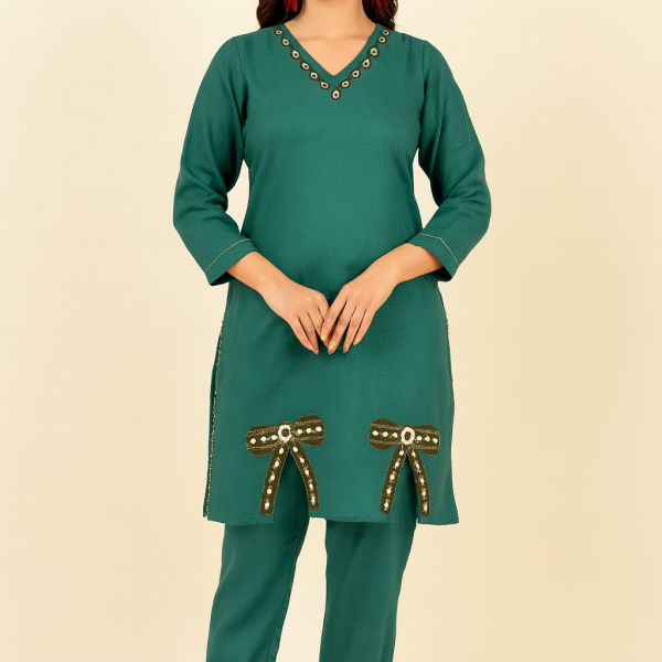 Stylish Teal Green Women’s Co-ord Set (Kurti & Pant)