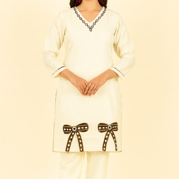 Elegant Cream Women’s Co-ord Set (Kurti & Pant Set)