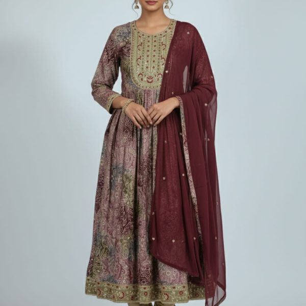 🌸 Elegant Printed Anarkali Suit Set with Dupatta 🌸